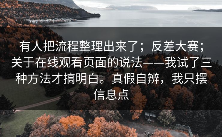 有人把流程整理出来了；反差大赛；关于在线观看页面的说法——我试了三种方法才搞明白。真假自辨，我只摆信息点